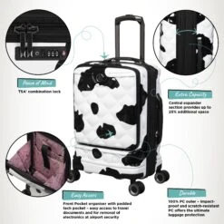 IT Luggage Indulging II - Cabin With Pocket (Moo Cow Print) -IT Luggage Store Indulging Moo Cabin Pocket Infographic