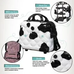 IT Luggage Indulging - Vanity Case (Moo Cow Print) -IT Luggage Store Indulging Moo Vanity Infographic