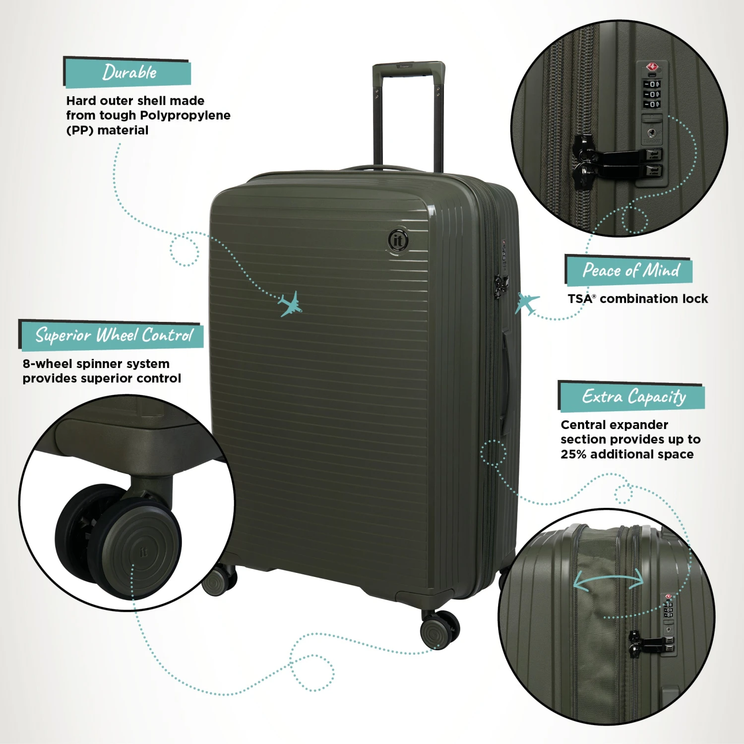 IT Luggage Spontaneous - 3pc Set (Olive Night) 5 IT Luggage Spontaneous - 3pc Set (Olive Night) - Image 3