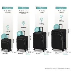 IT Luggage Trinary - Large (Black) -IT Luggage Store Trinary set black dims weights